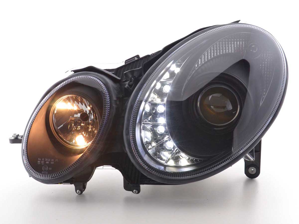 Scheinwerfer Set Daylight LED TFL-Optik Mercedes E-Klasse 211 02-06 schwarz Scheinwerfer Set Daylight LED TFL-Optik Mercedes E-Klasse 211 02-06 schwarz